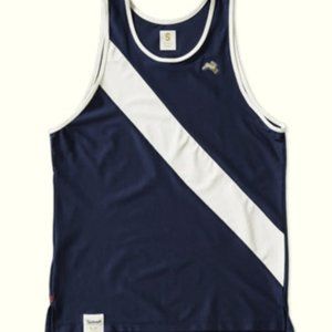 VAN CORTLANDT SINGLET, NAVY BLUE AND IVORY SIZE: L